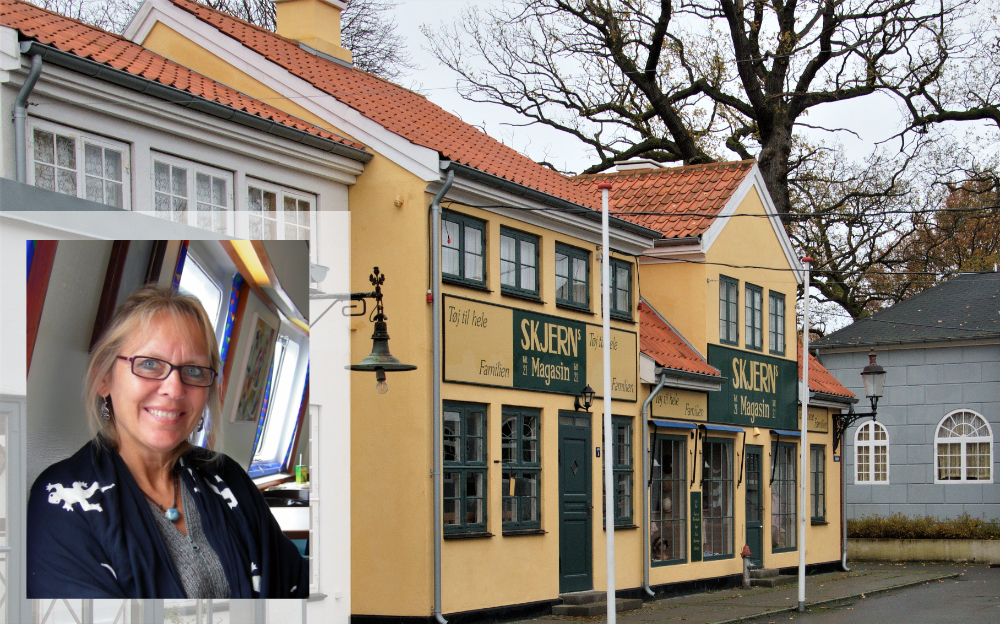 Korsbæk på bakken og portræt af foredragsholder Lillian Hjorth-Westh
