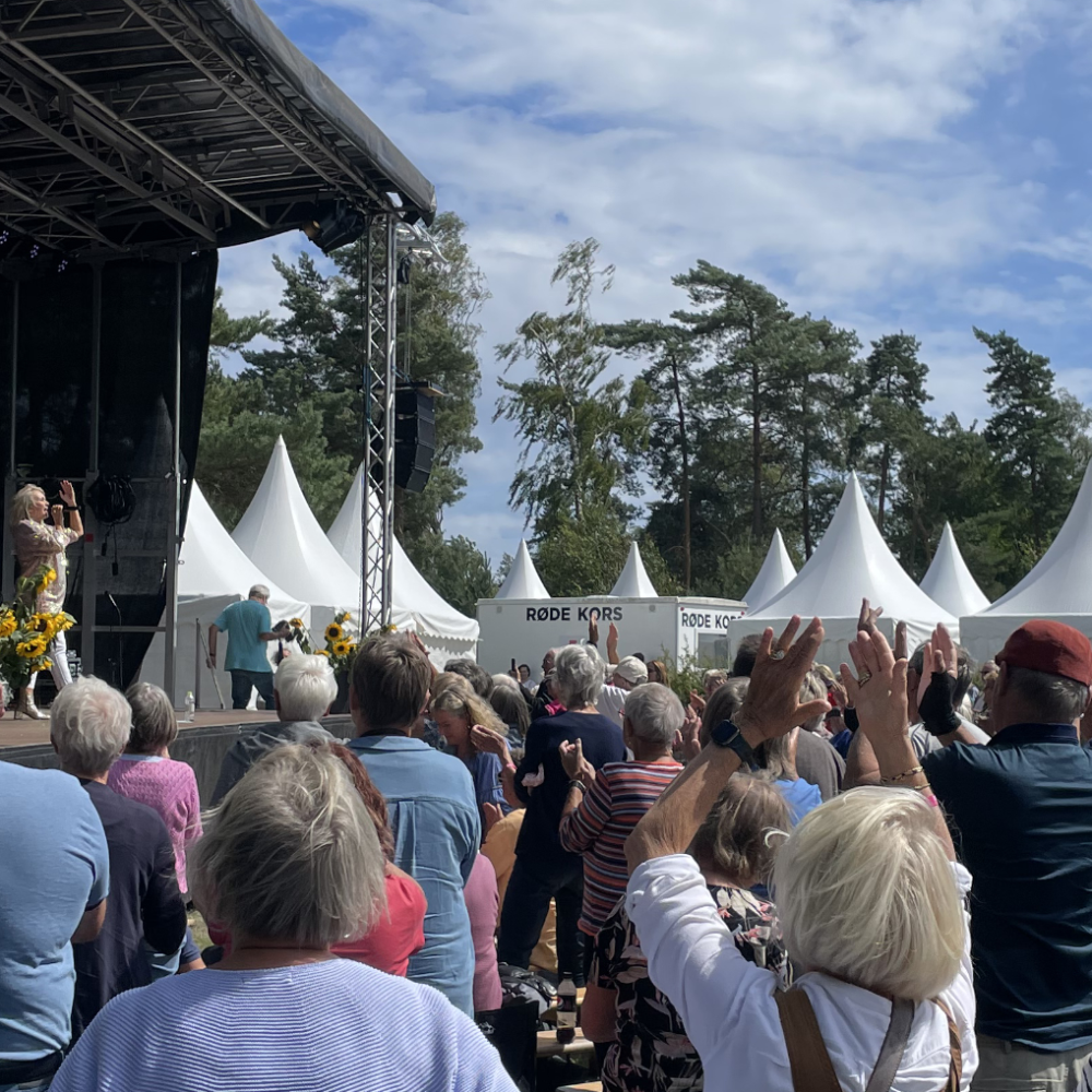 glade gæster foran festivalscenen